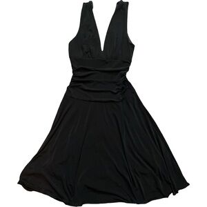 Vintage BCX Size M Y2K Black Fit And Flare Dress With Ruching And V Neck